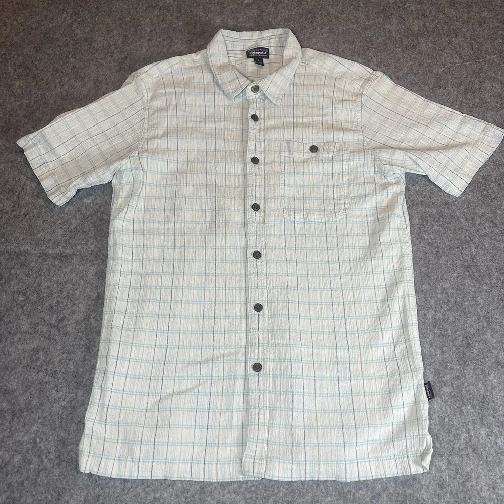 Patagonia Puckerware Men's Medium Short Sleeve Shirt Organic Cotton Seersucker